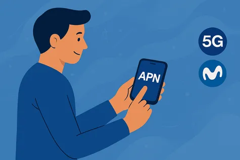 Usuario configurando APN 5G en un móvil con red Movistar