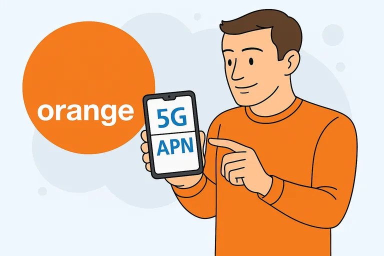 Pantalla de móvil mostrando campos APN bajo red 5G de Orange