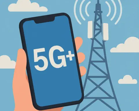 Ilustración de un smartphone conectado a una red 5G pura, con una antena moderna, representando representando el 5G Independiente o Standalone.