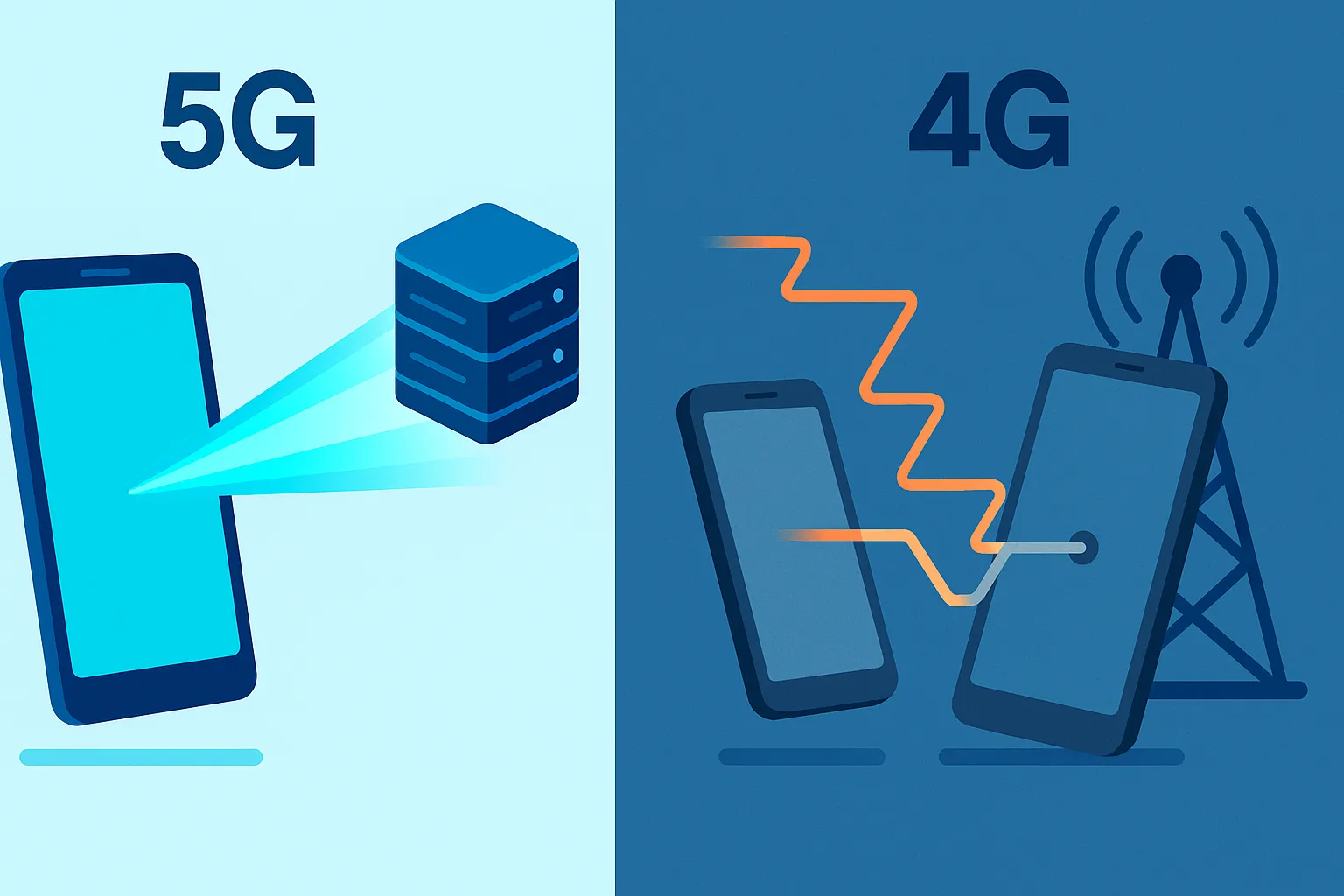 Representación visual de la latencia en el 5G y el avance que supone respecto al 4G.