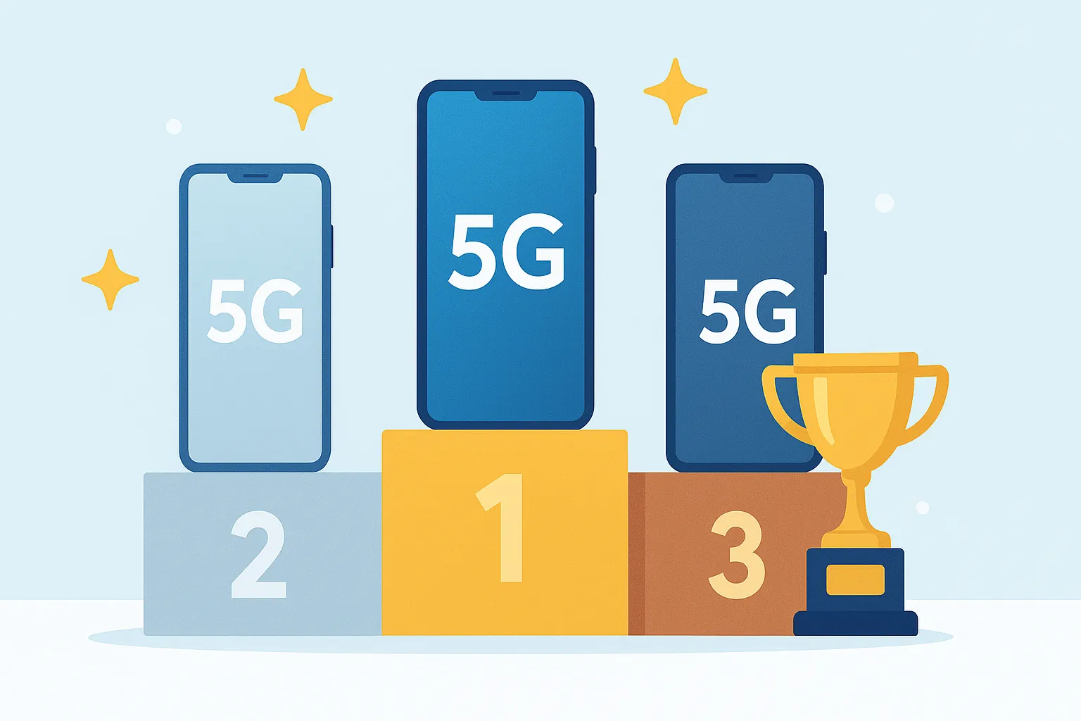 Los mejores móviles compatibles con 5G en un podio.