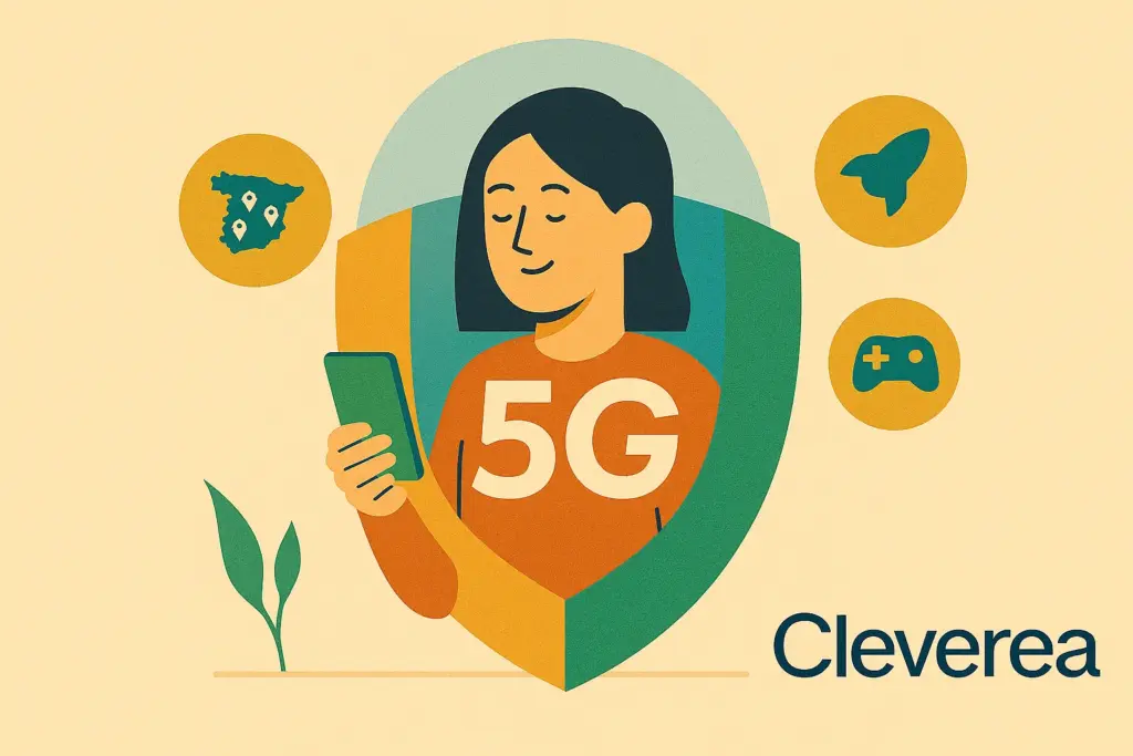 Persona leyendo el móvil dentro gracias a la cobertura 5G de su tarifa de Cleverea.