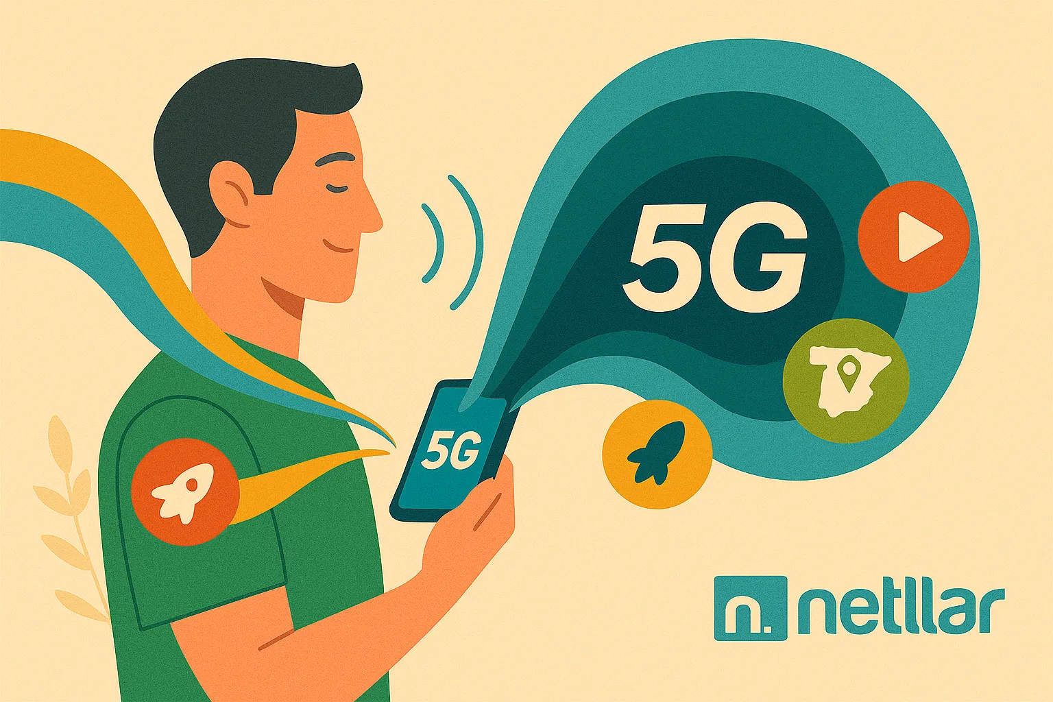 Hombre sujetando una tablet con 5G gracias a la tarifa que ha contratado en Netllar.