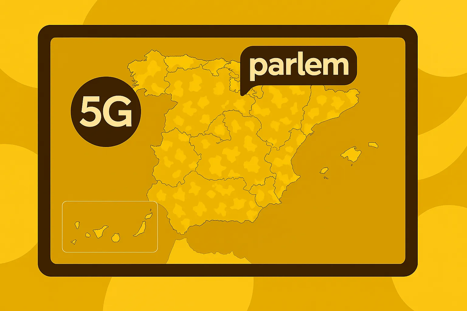 Mapa de cobertura 5G de Parlem en España con diseño corporativo amarillo