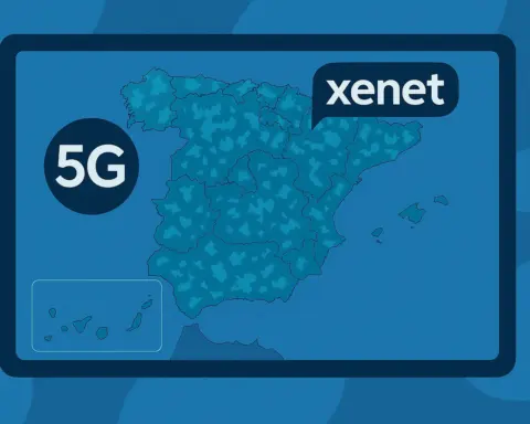 Cobertura 5G de Xenet en España mostrada en mapa digital azul