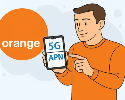 Pantalla de móvil mostrando campos APN bajo red 5G de Orange