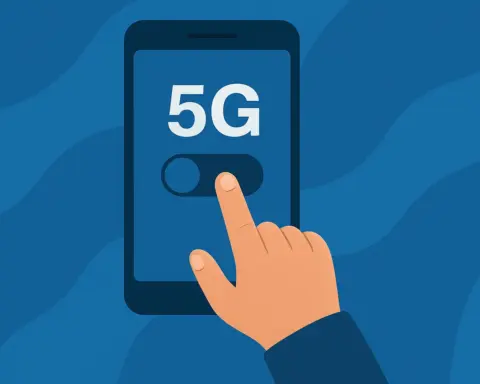 Mano desactiva el 5G en móvil vertical con interruptor en posición de apagado