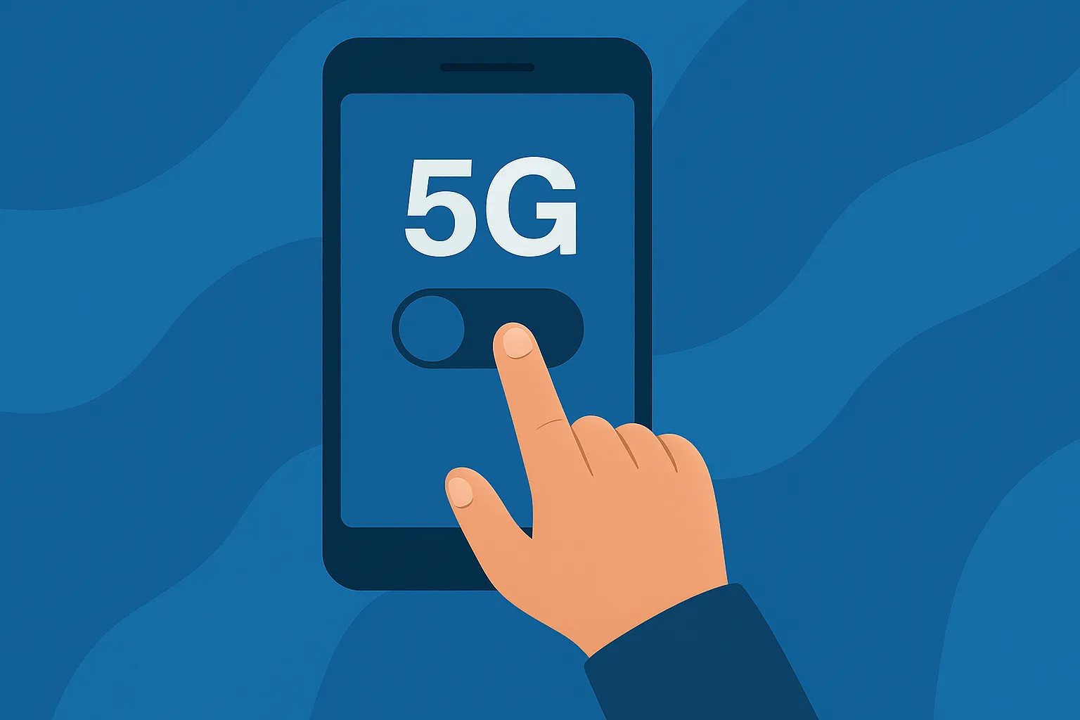 Mano desactiva el 5G en móvil vertical con interruptor en posición de apagado